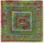 Margaret's Infinity needlepoint square in greens and autumnal tones with metallic borders
