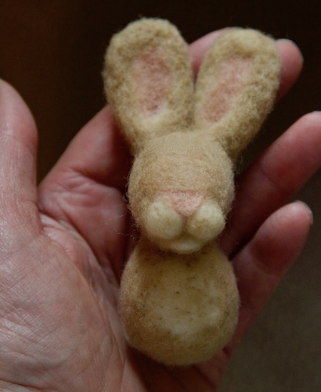 felted bunny with his fur in place