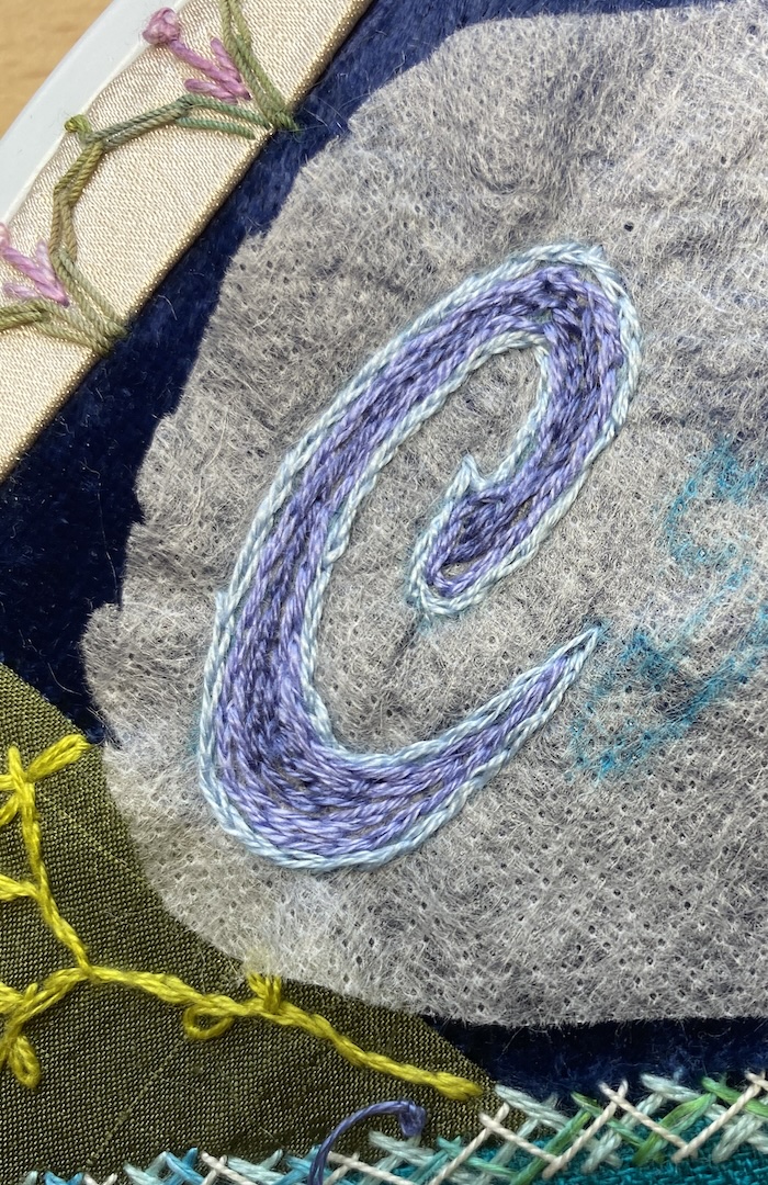 letter C worked in split stitch letter C worked in split stitch