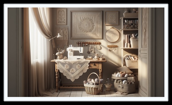 Bright and organized dream sewing room with natural lighting and functional storage.