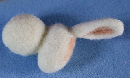 our felted bunny with its first ear