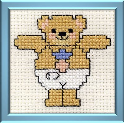 Free baby teddy cross stitch pattern, stitched and framed