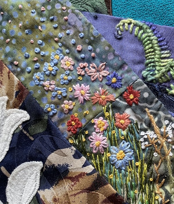 a flower meadow using french knots a flower meadow using french knots
