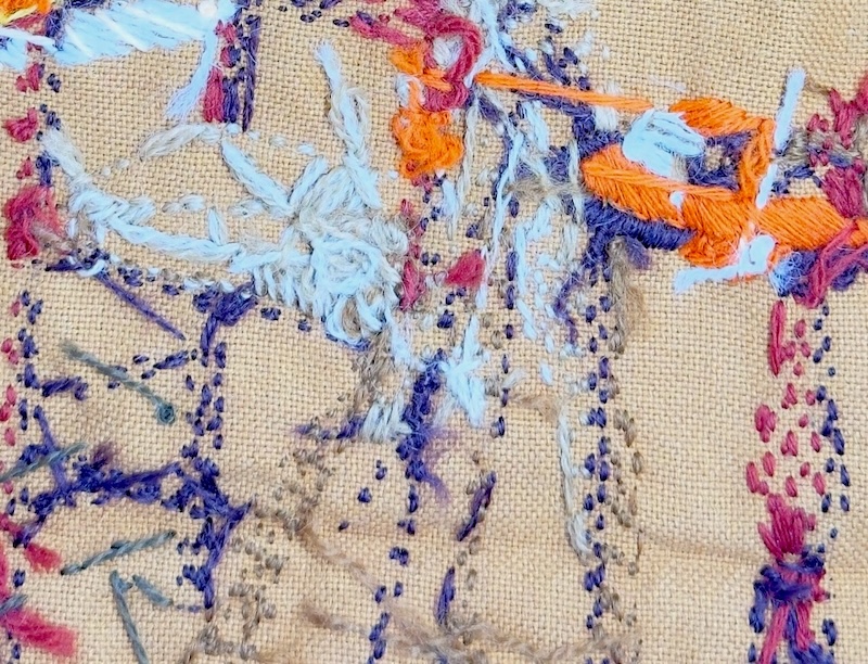 The back of an early piece of my crewel embroidery