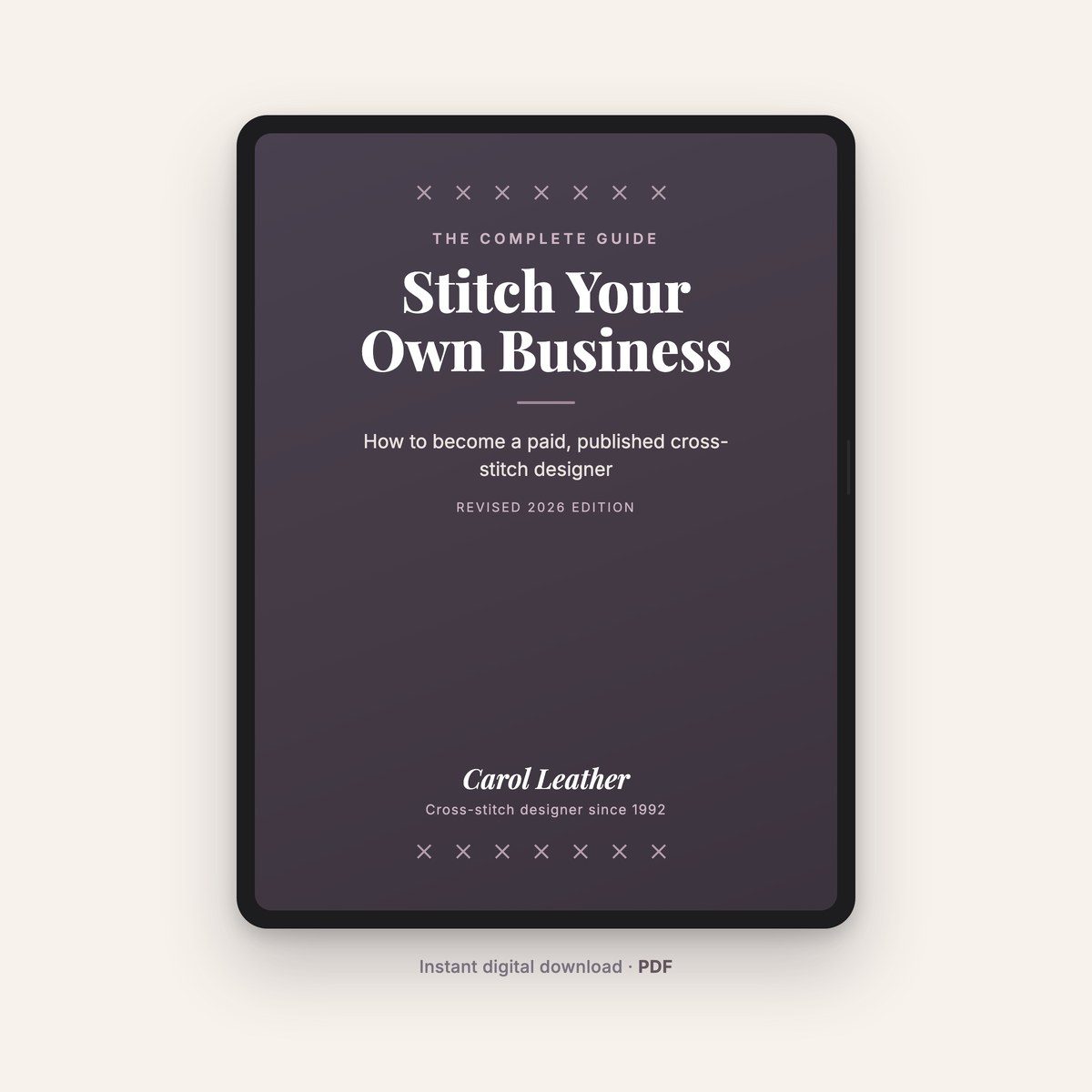 Stitch Your Own Business ebook shown on a tablet, an instant digital download