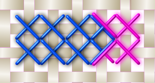 Diagram showing a three-quarter stitch being worked on Aida fabric Diagram showing a three-quarter stitch being worked on Aida fabric