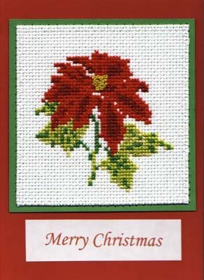 cross stitched poinsettia card