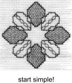 Blackwork Celtic knot design stitched with gold thread