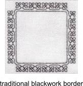 A square blackwork border with a geometric leaf motif