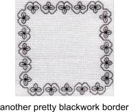 A square blackwork border with a flowing naturalistic edge