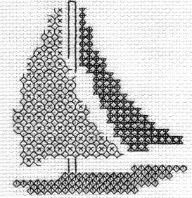 Blackwork sailing boat with small fill patterns — outline appears present