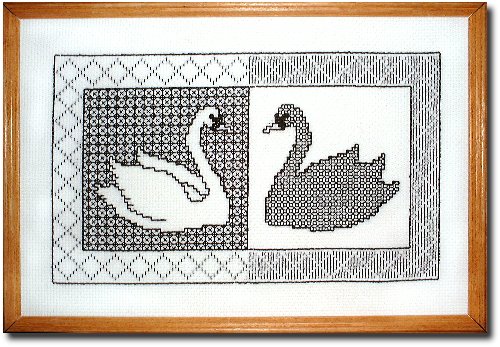 Elegant blackwork swans Assisi pattern inspired by Swan Lake