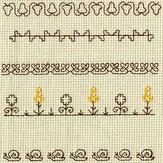 Carol's blackwork sampler, the newsletter project Maria stitched along with