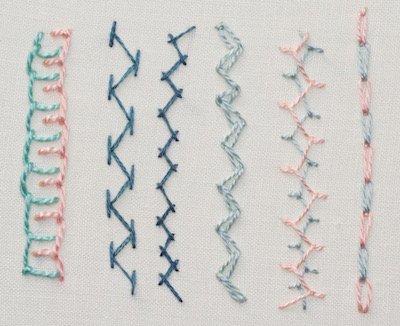 Hand embroidery stitches for borders and wider lines