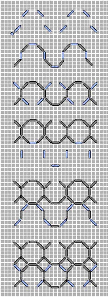 Chicken wire blackwork fill pattern diagram with row-by-row stitching guide