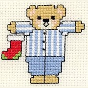 Christmas Eve Teddy, a stitched mini Christmas cross stitch design
