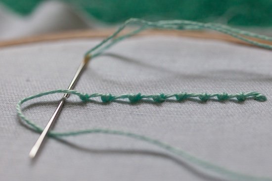 Coral knot stitch side view