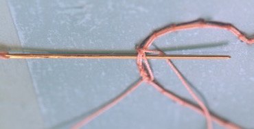 Setting up the first cord for corded single Brussels stitch