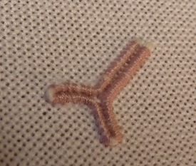 Raised cording used to depict a bird's foot in embroidery