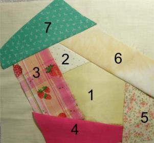 The fabric pieces numbered in the order they were added