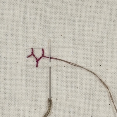 Cretan stitch step 5 — the braid forming