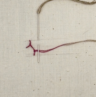 Cretan stitch step 4 — repeating the rhythm