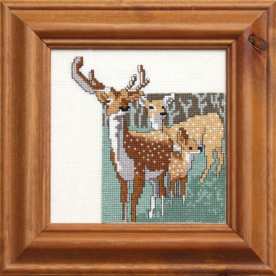 Fallow deer family counted cross stitch design with a spotted fawn