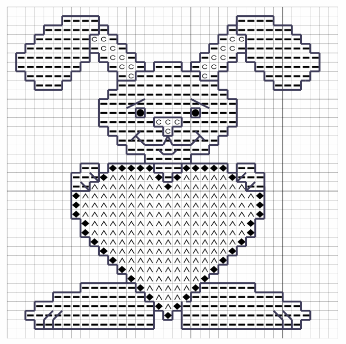 Free cross stitch bunny with heart pattern chart