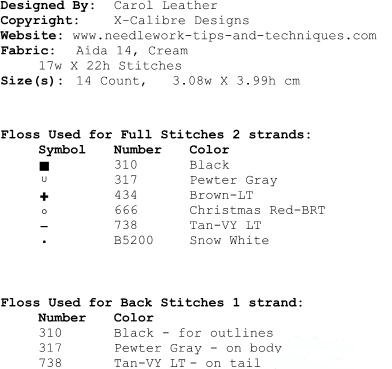 Colour key for turkey cross stitch pattern