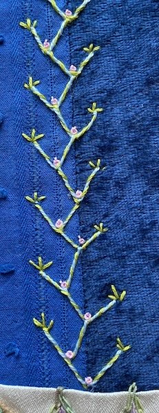 feather stitch with straight stitches and french knots