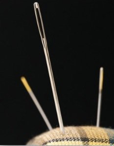 Embroidery needles in a pincushion
