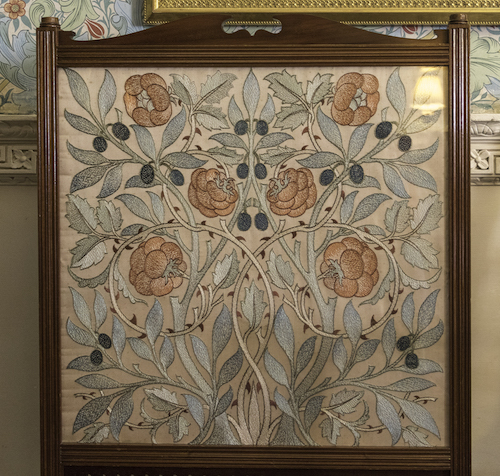 Embroidered fire screen panel worked in brick stitch, long and short stitch or couching
