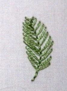 Fly stitch leaf diagram showing Y-shaped stitch