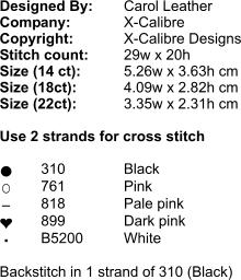 Colour key for elephant cross stitch pattern