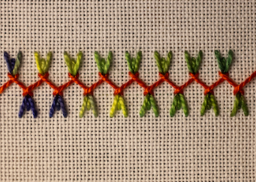 Herringbone stitch decorated with straight stitches at the points