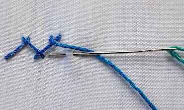 Completed row of herringbone stitch worked without a hoop