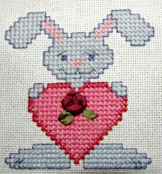 Cross stitch bunny with heart valentine card