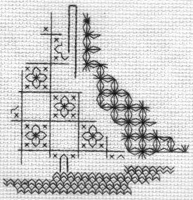 Blackwork sailing boat with large open fill patterns — missing outline is obvious