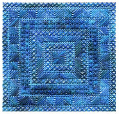 Infinity needlepoint pattern with bold alternating Scotch and Rhodes stitches