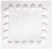 Stitched sample of fancy Kloster blocks in Hardanger embroidery, showing side-by-side blocks in blue pearl cotton on white fabric