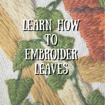 Embroidered leaves on fabric