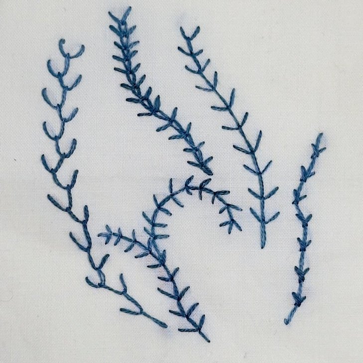 Hand embroidery stitches for stems with thorns and hairs