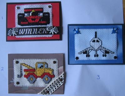 Transport related cross stitch cards, all Little Ones designs