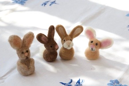 Felted bunnies created by workshop students