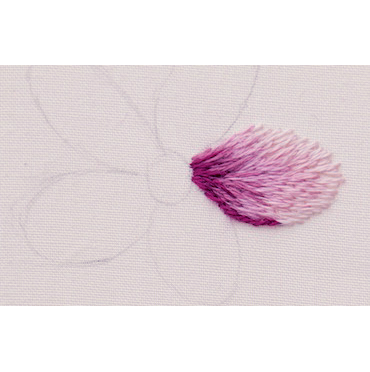 The completed petal in long and short stitch