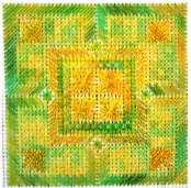 Jean's Tranquility needlepoint square in golden and green tones with matte threads creating a warm wheat-field effect