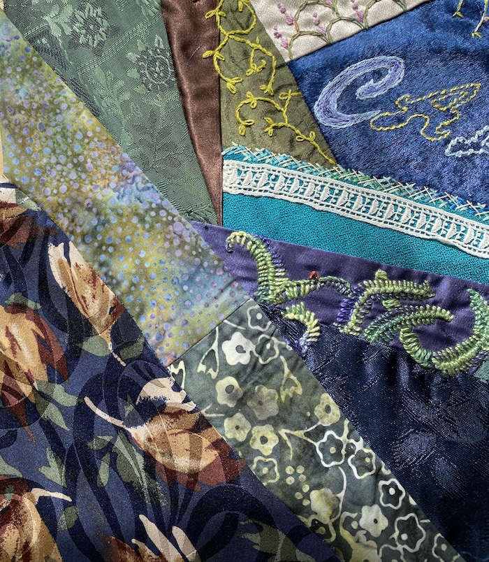 The reworked corner with new fabric patches and silk tie