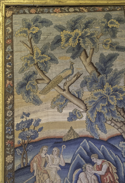 Petit point screen panel by Lady Julia Calverley in the Pigeon Hole at Wallington