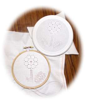 Whitework embroidery in hoops