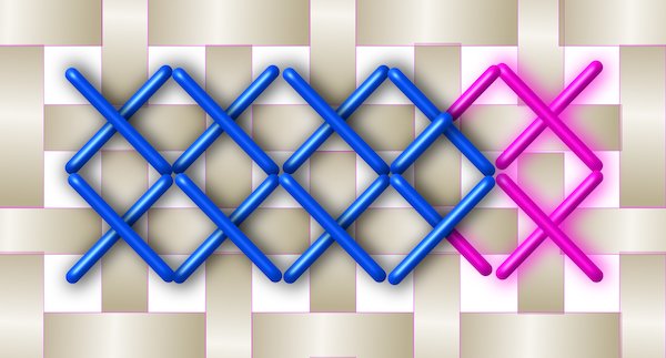 Diagram showing quarter stitches worked on Aida fabric, highlighting the need for a sharp needle to pierce the centre